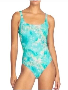 🆕 Johnny Was Calme Aqua Keys Turquoise Tie Dye One Piece Tank Swimsuit Sz Small